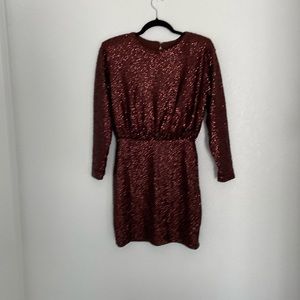 Express, Small, wine color, elastic wast, long sleeves, short, sequins dress